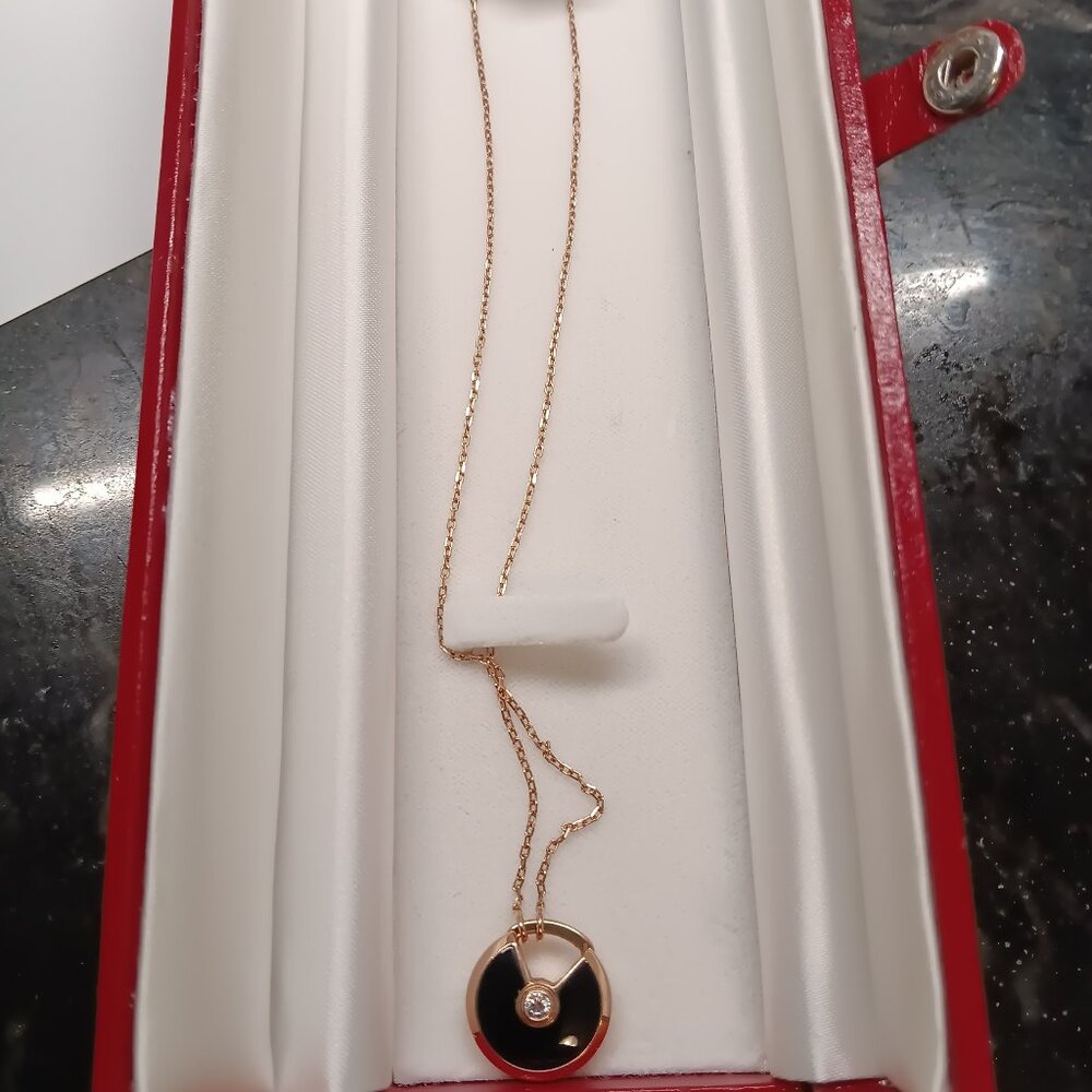 Amulette de Cartier Long Gold Necklace Black Onyx & Diamond - Size SMALL